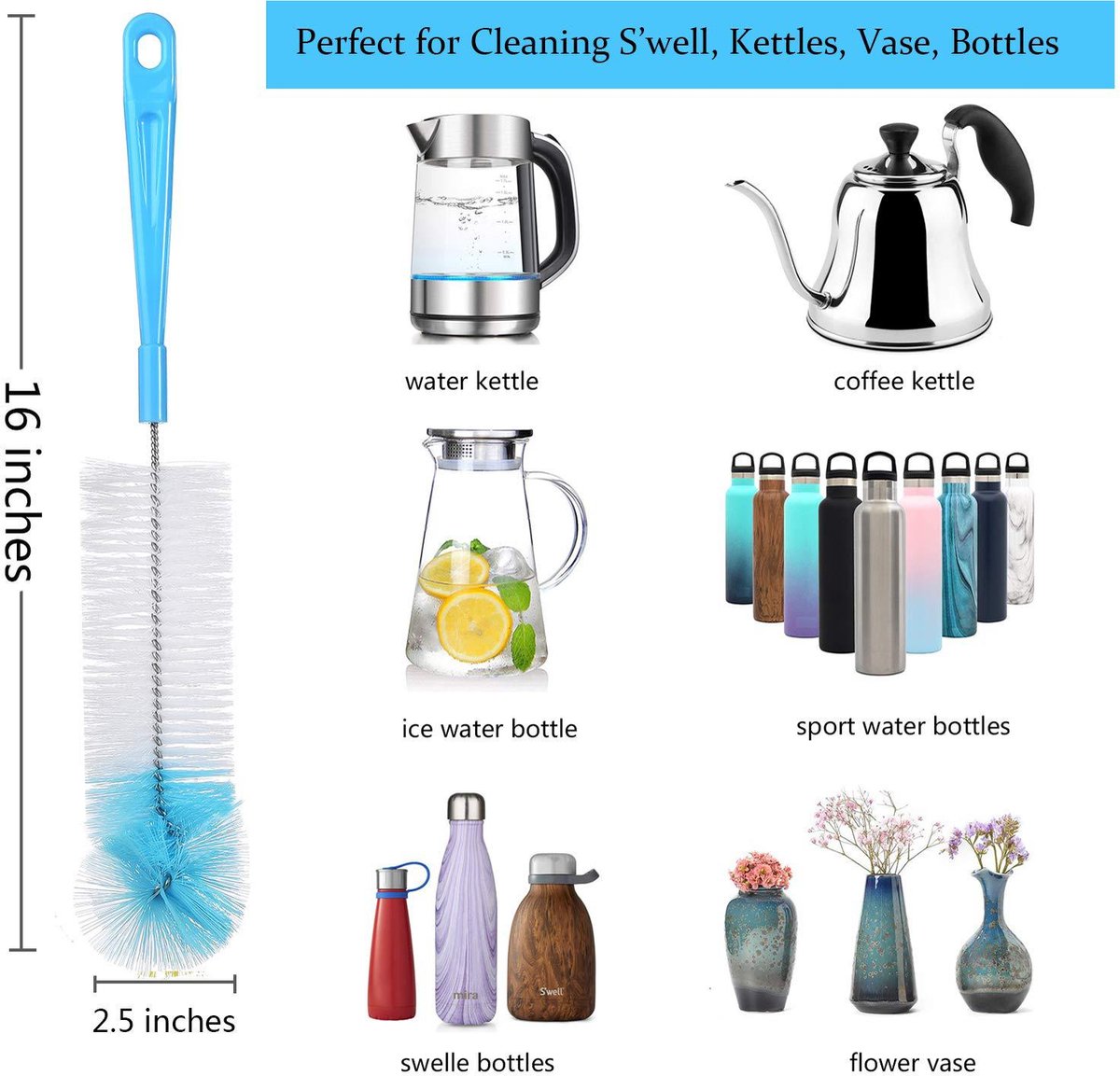 Cup Cleaning Brushes - Pack of 8 - Scratch-resistant - For all cup surfaces - Baby bottle brush - Blue