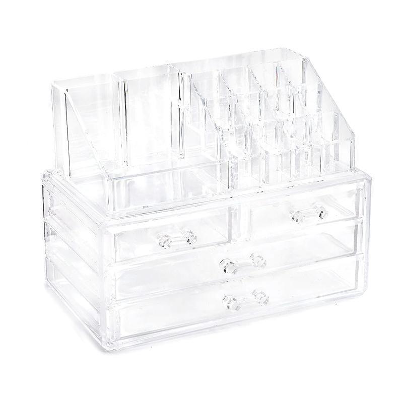 Holder Cosmetic Makeup Organiser 4 Drawer Storage Jewellery Box Clear Acrylic - Without Black Mesh Pad