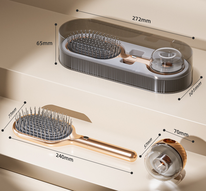 Gold Premium Self-Cleaning Hair Brush Set with Stand - Anti-Static Detangling & Scalp Massage Paddle Brush