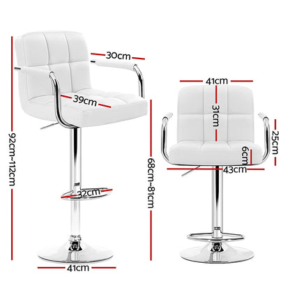 Artiss 4x Bar Stools Leather Gas Lift w/Armrest White