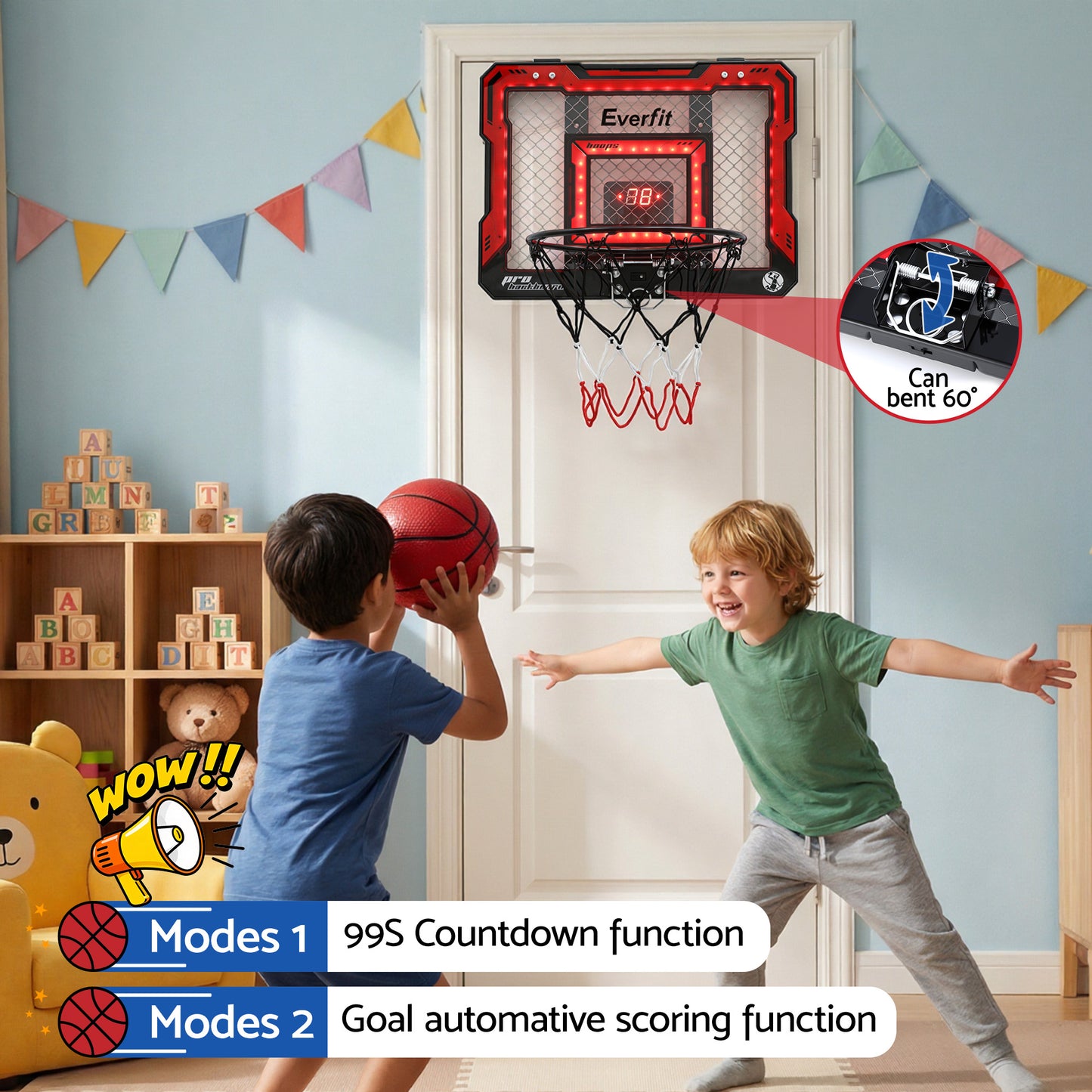 Everfit Mini Basketball Hoop Over Door Indoor LED Scoreboard Kids Set 40x30cm
