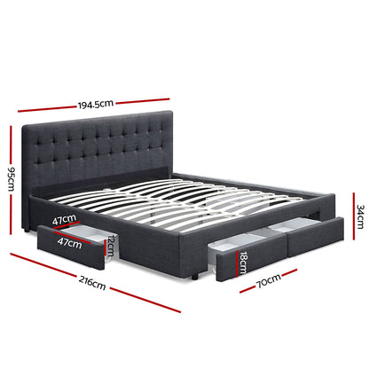 Artiss Bed Frame King Size with 4 Drawers Charcoal AVIO