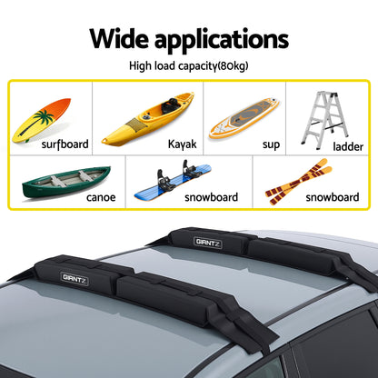 GIANTZ Kayak Roof Rack for Car, Universal Soft Roof Rack Pads for Surfboard SUP Canoe, Roof Bars for SUV Sedan without Side Rails, Portable Cross Bars with 4.5m Tie Down Straps & Ropes, 80kg Capacity