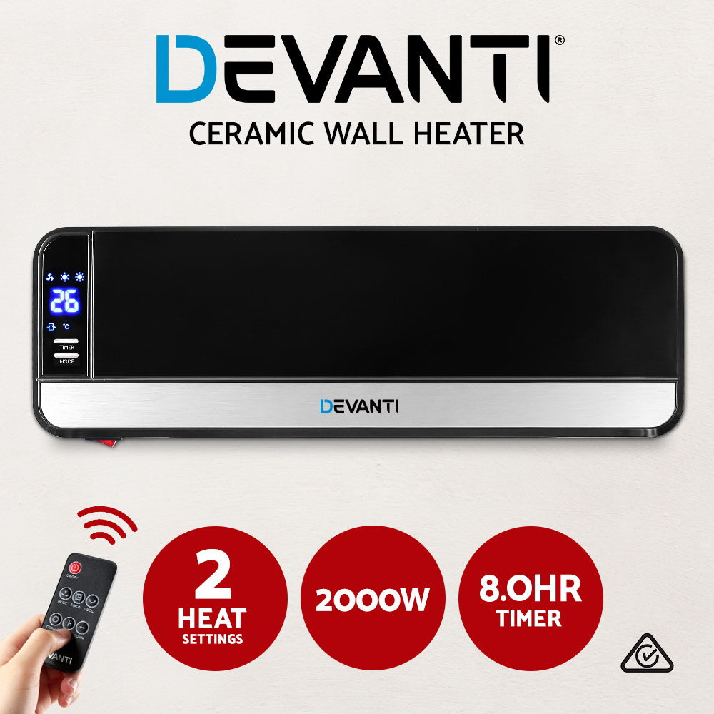 Devanti 2000W Wall Mounted Panel Heater - Black