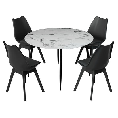 1 Artiss Dining Table and 4 Chairs Set Marble Black