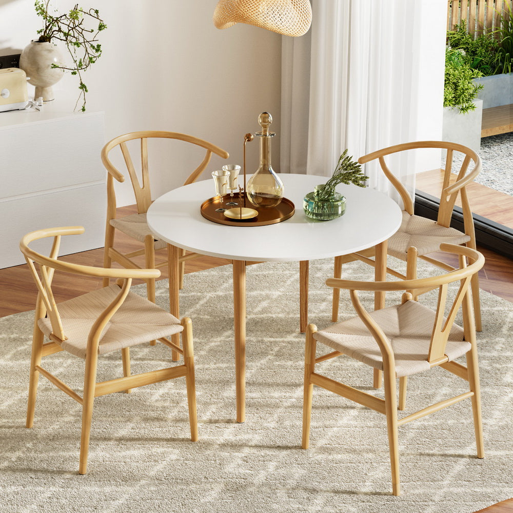 1 Artiss Dining Table and 4 Chairs Set Wishbone Wood