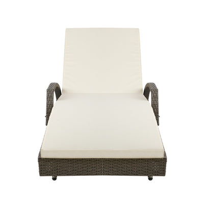 Gardeon Sun Lounge Wicker Lounger Outdoor Furniture Beach Chair Patio Adjustable Cushion Grey&Beige