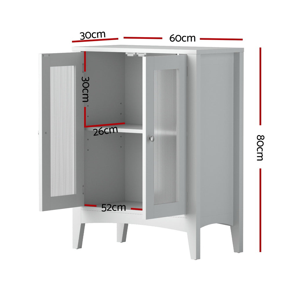 Artiss Bathroom Storage Cabinet 80cm Buffet Sideboard Floor Cupboard Toilet Glass White