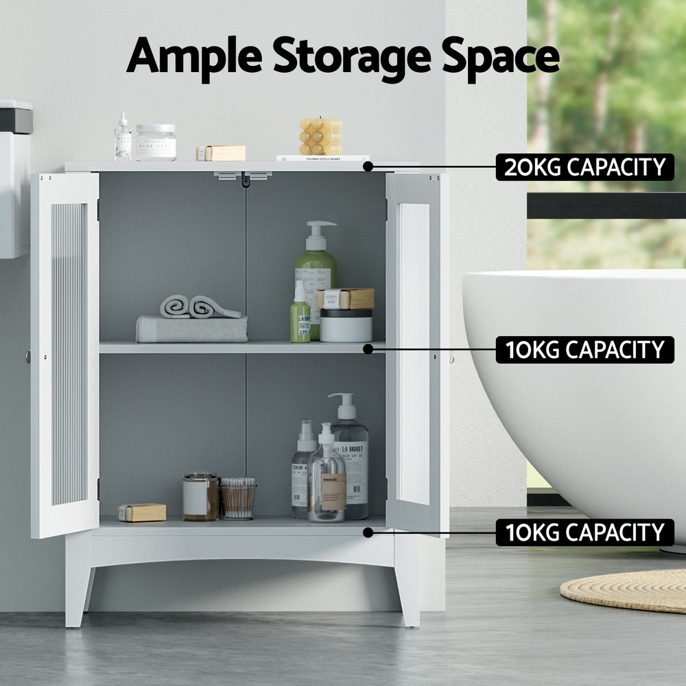 Artiss Bathroom Storage Cabinet 80cm Buffet Sideboard Floor Cupboard Toilet Glass White