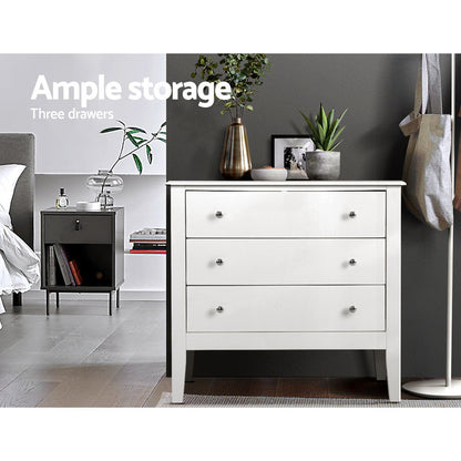 Artiss 3 Chest of Drawers - BRITTANY White