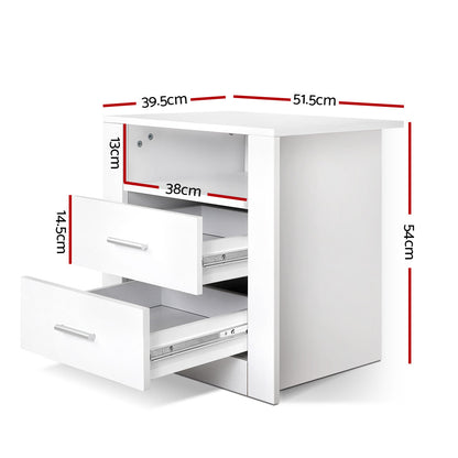 Artiss Bedside Table 2 Drawers with Shelf - TARA White