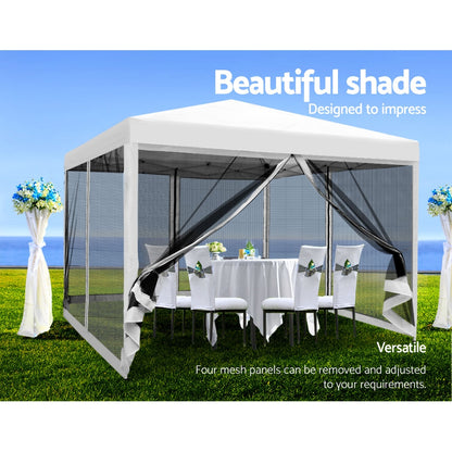 Instahut Gazebo Pop Up Marquee 3x3m Wedding Party Outdoor Camping Tent Canopy Shade Mesh Wall White