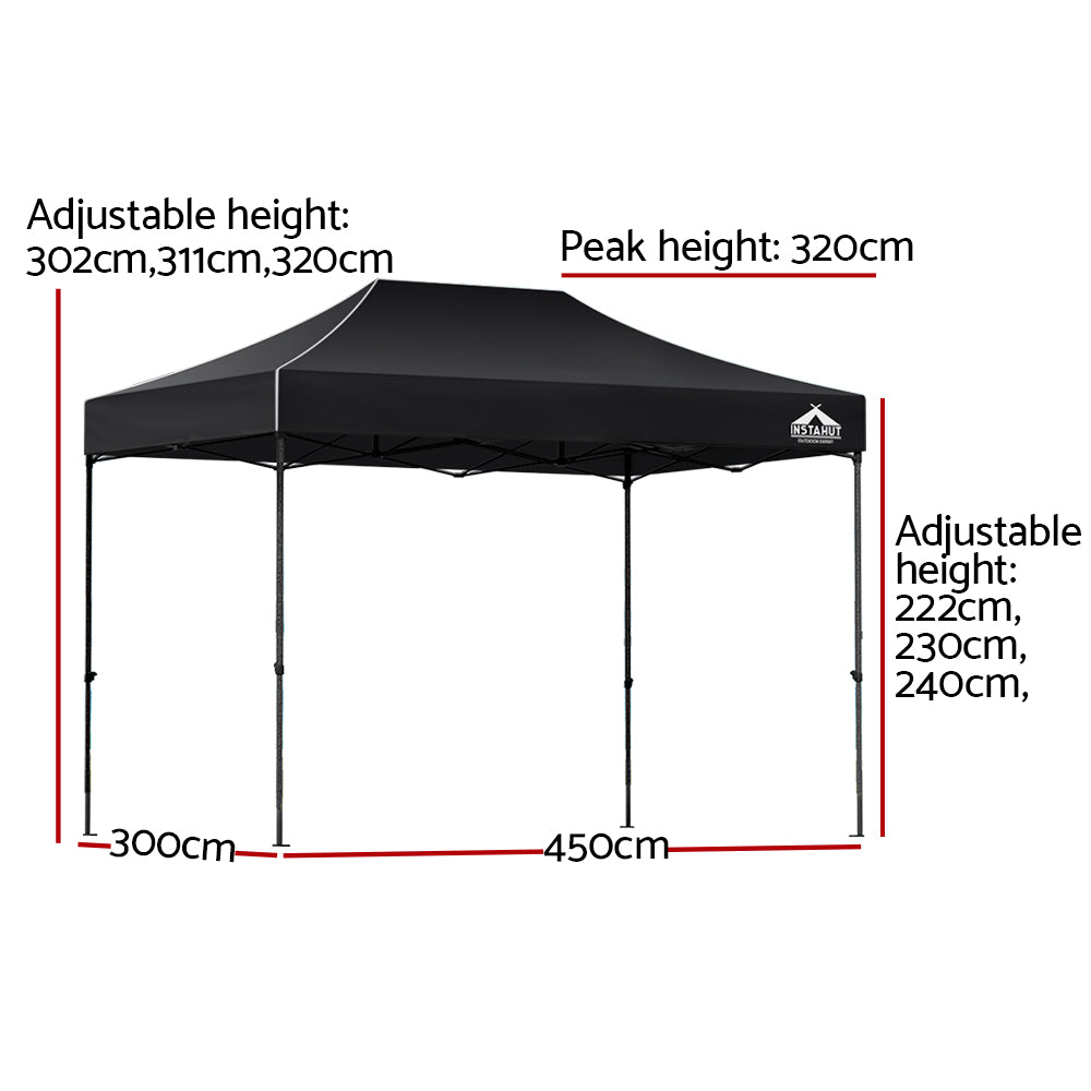 Instahut Gazebo Pop Up 3x4.5m w/Base Podx4 Marquee Folding Outdoor Wedding Camping Tent Shade Canopy Black