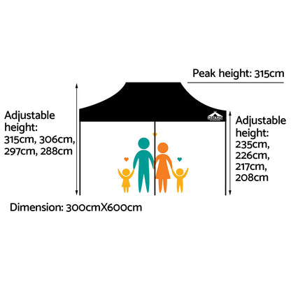 Instahut Gazebo Pop Up 3x6m w/Base Podx4 Marquee Folding Outdoor Wedding Camping Tent Shade Canopy Black