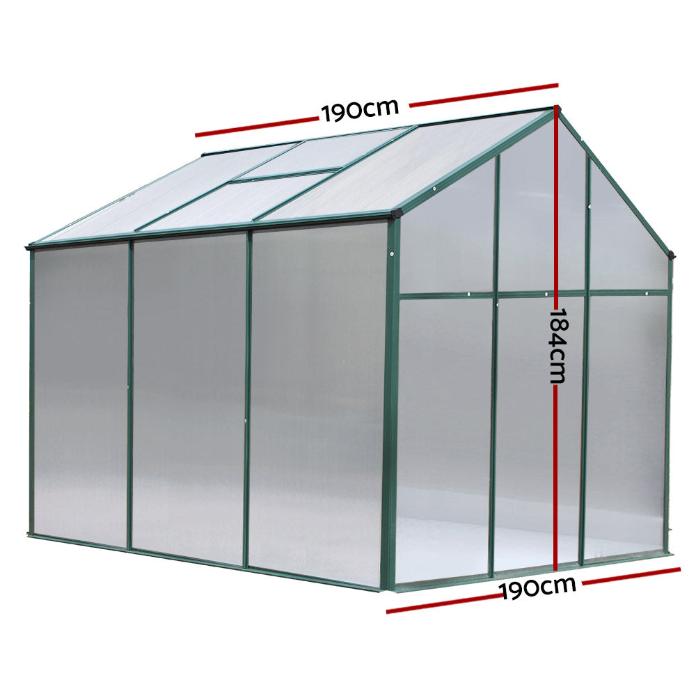 Greenfingers Greenhouse 1.9x1.9x1.83M Aluminium Polycarbonate Green House Garden Shed