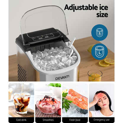 Devanti 12kg Ice Maker Machine w/Self Cleaning Silver