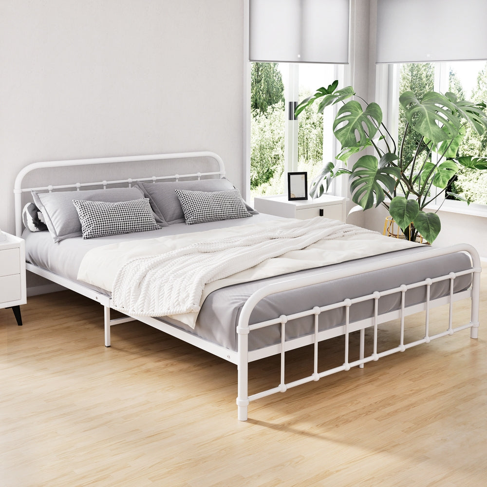 Artiss Bed Frame Metal Frames LEO - Queen (White)