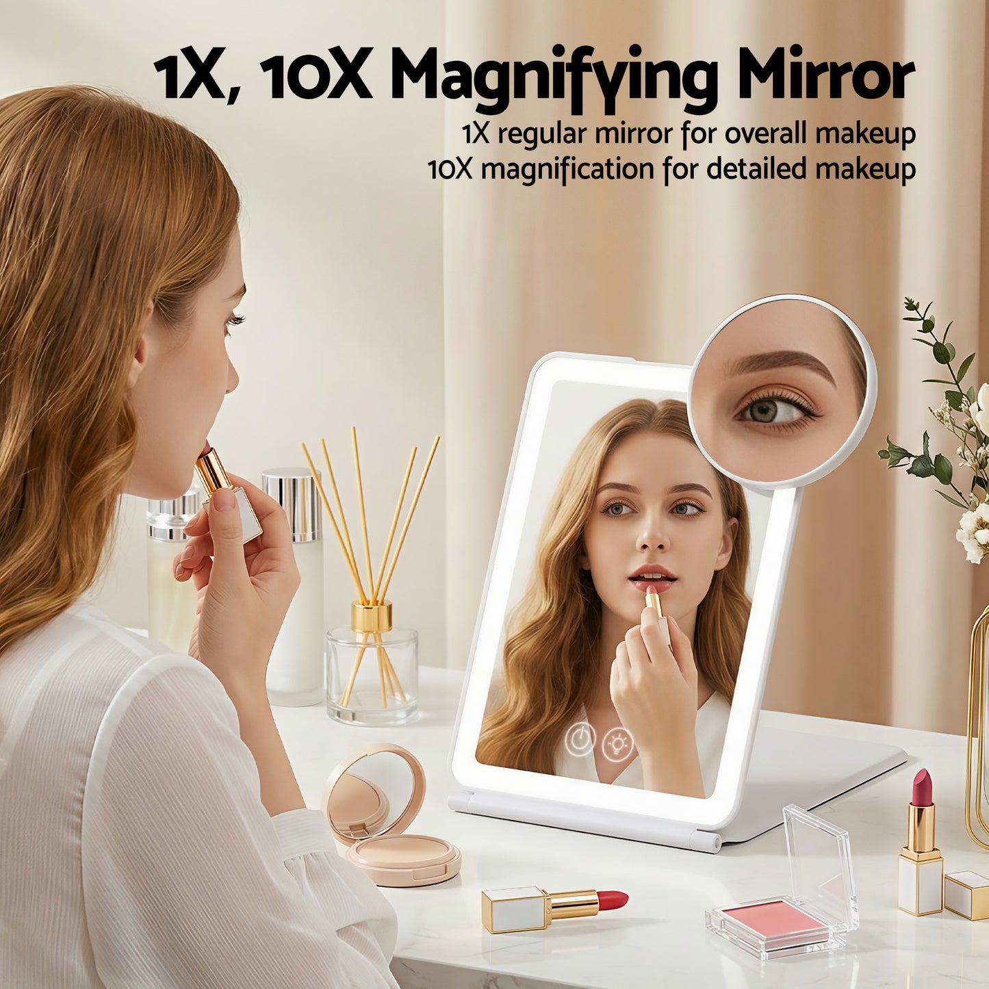 Embellir Portable Travel Makeup Mirror Rechargeable Makeup Mirror with Lights 10x Magnifier White