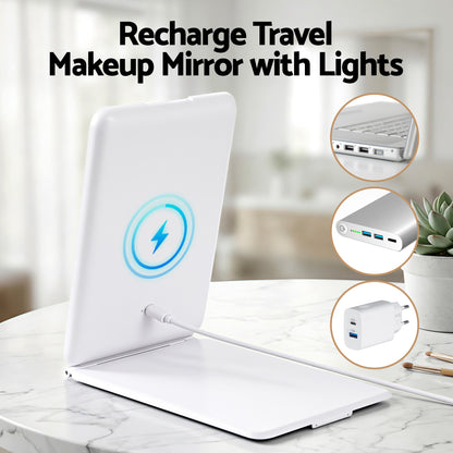 Embellir Portable Travel Makeup Mirror Rechargeable Makeup Mirror with Lights 10x Magnifier White