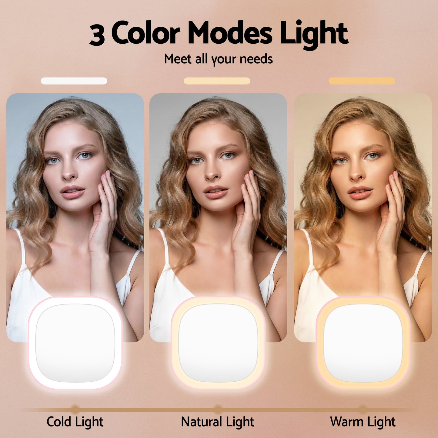 Embellir LED Compact Mirror Lighted Travel Makeup Mirror Pocket-Sized 1x 10x Magnification Square Pink