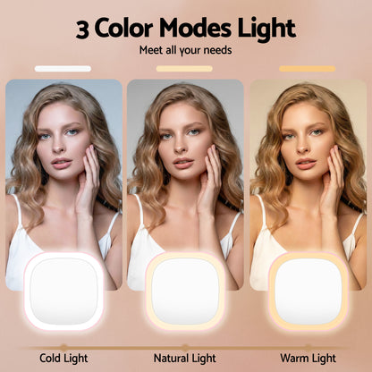 Embellir LED Compact Mirror Lighted Travel Makeup Mirror Pocket-Sized 1x 10x Magnification Square Pink