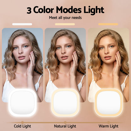 Embellir LED Compact Mirror Lighted Travel Makeup Mirror Pocket-Sized 1x 10x Magnification Square White