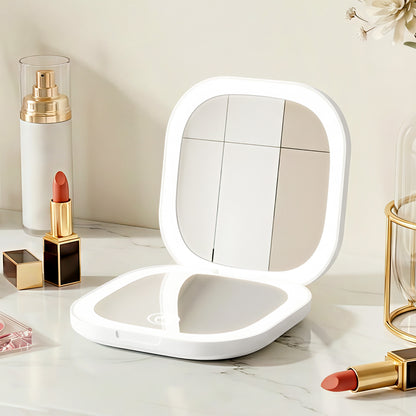 Embellir LED Compact Mirror Lighted Travel Makeup Mirror Pocket-Sized 1x 10x Magnification Square White