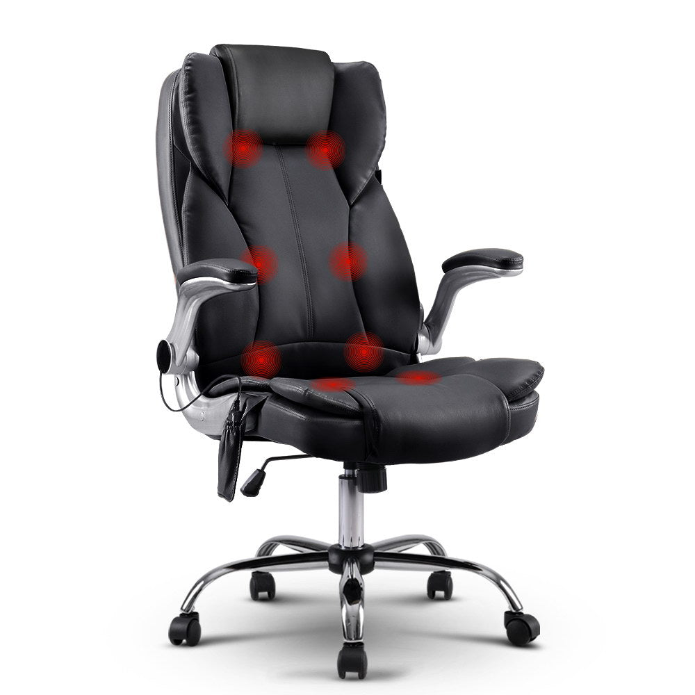 Artiss 8 Point Massage Office Chair PU Leather Black