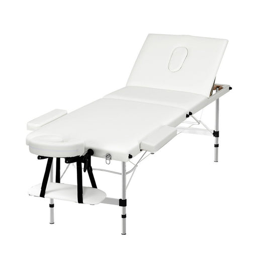 Zenses Massage Table 65cm Portable 3 Fold Aluminium Beauty Bed White