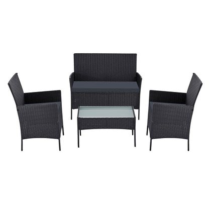 Gardeon 4 Seater Outdoor Sofa Set with Storage Cover Wicker Table Chair Black