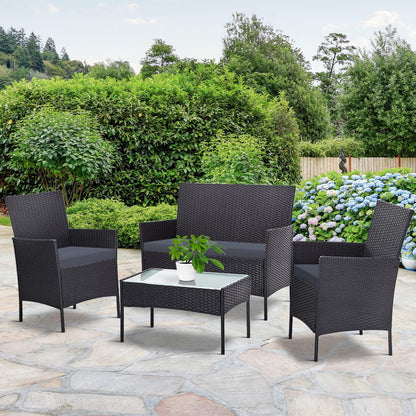 Gardeon 4 Seater Outdoor Sofa Set Wicker Setting Table Chair Furniture Dark Grey