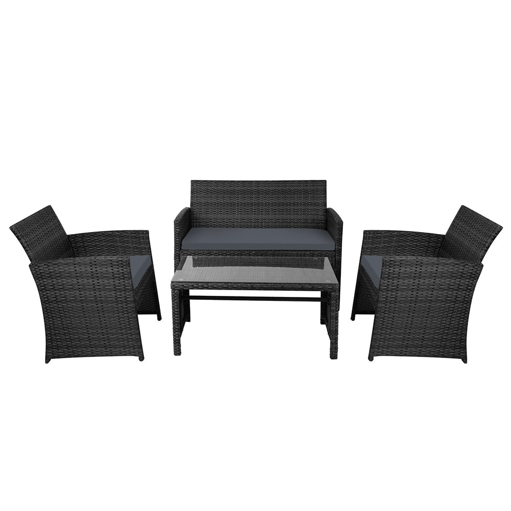 Gardeon 4 PCS Outdoor Sofa Set with Storage Cover Rattan Chair Furniture Black