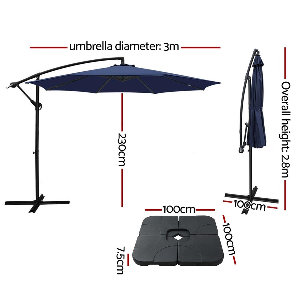 Instahut 3m Umbrella w/Base Outdoor Cantilever Beach Garden Patio Parasol Navy