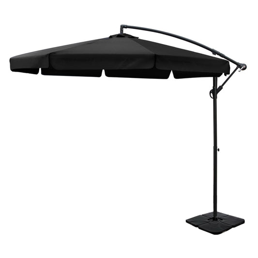 Instahut 3m Outdoor Umbrella w/Base Cantilever Garden Beach Patio Black