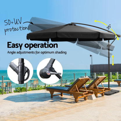 Instahut 3m Outdoor Umbrella w/Base Cantilever Garden Beach Patio Black