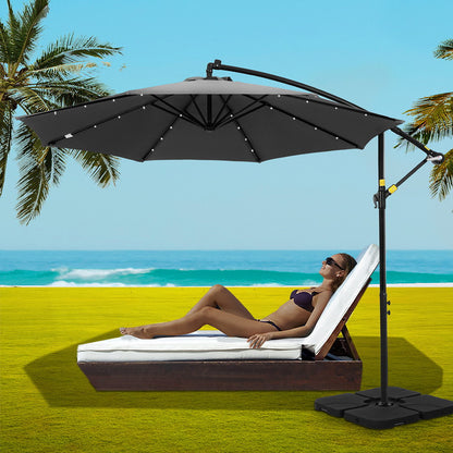 Instahut Outdoor Umbrella 3M Cantilever Beach LED Base Garden Sun Patio Charcoal