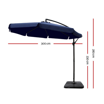 Instahut 3m Outdoor Umbrella w/Base Cantilever Garden Beach Patio Navy