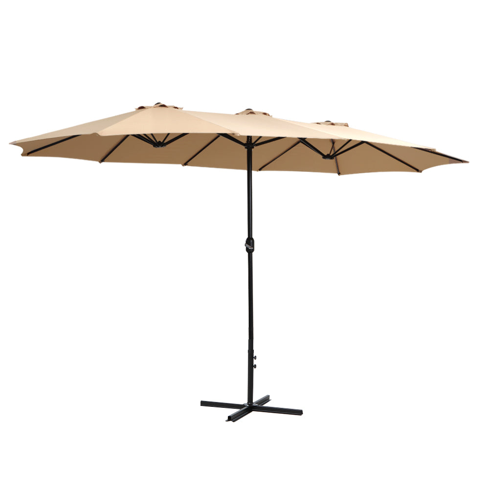 Instahut 4.57m Outdoor Umbrella Beach Pole Garden Tilt Beige