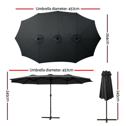 Instahut 4.57m Outdoor Umbrella Beach Pole Garden Tilt Black