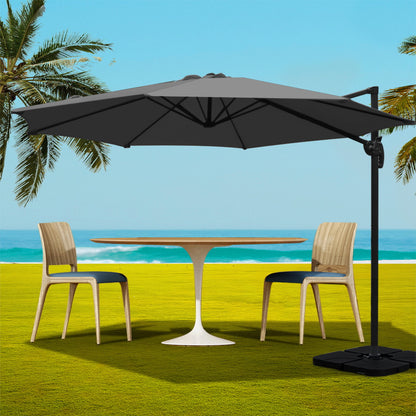 Instahut 3m Outdoor Umbrella w/Base Cantilever Beach Roma 360 Degree Tilt Charcoal