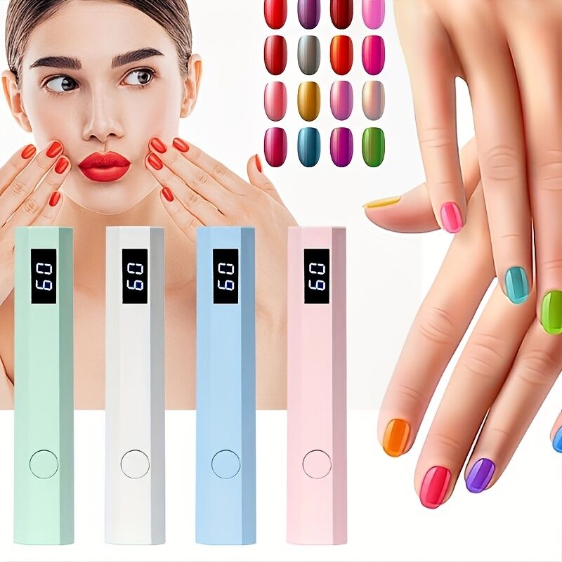 A compact portable gel nail polish lamp with a digital display — this wireless lamp lights up quickly and is perfect for home nail salons and travel.