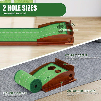 Golf Putting Mat with 2-Hole Training Design