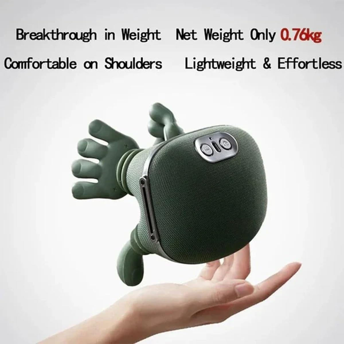 Massager, Real Hand Simulation Shiatsu Deep Tissue Electric Massager for Neck, Back & Shoulders, 3D Kneading, 3-Speed Adjustable USB Rechargeable (Green)