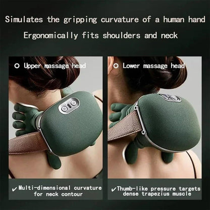 Massager, Real Hand Simulation Shiatsu Deep Tissue Electric Massager for Neck, Back & Shoulders, 3D Kneading, 3-Speed Adjustable USB Rechargeable (Green)