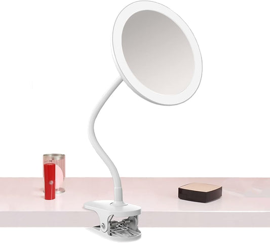 New Clip-on Magnifying Mirror with LED Light, Rechargeable Light Up Makeup Mirror with 5X/10X Magnification, 360° Swivel Gooseneck Makeup Mirror with 3 Color Lights for Bathroom Hotels(Size:10x)