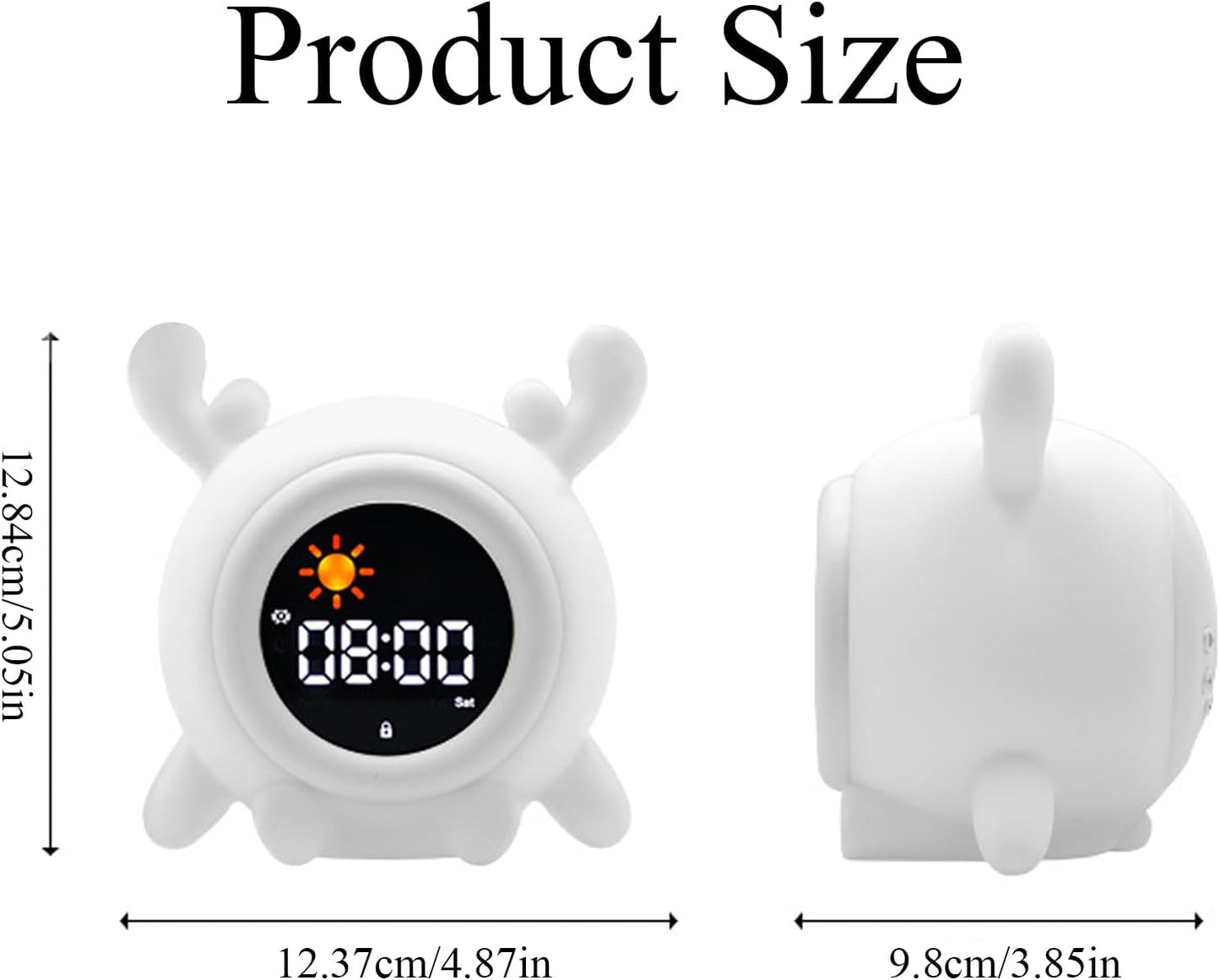 Alarm Clock, 8 Colors Adjustable Alarm Clock for Bedroom with 6 White Noises and 6 Ringtones, Cute Rechargeable Cartoon Sunrise Alarm Clock with LED Display for All Ages (A)