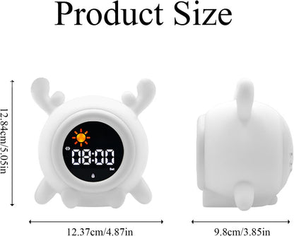 Alarm Clock, 8 Colors Adjustable Alarm Clock for Bedroom with 6 White Noises and 6 Ringtones, Cute Rechargeable Cartoon Sunrise Alarm Clock with LED Display for All Ages (A)