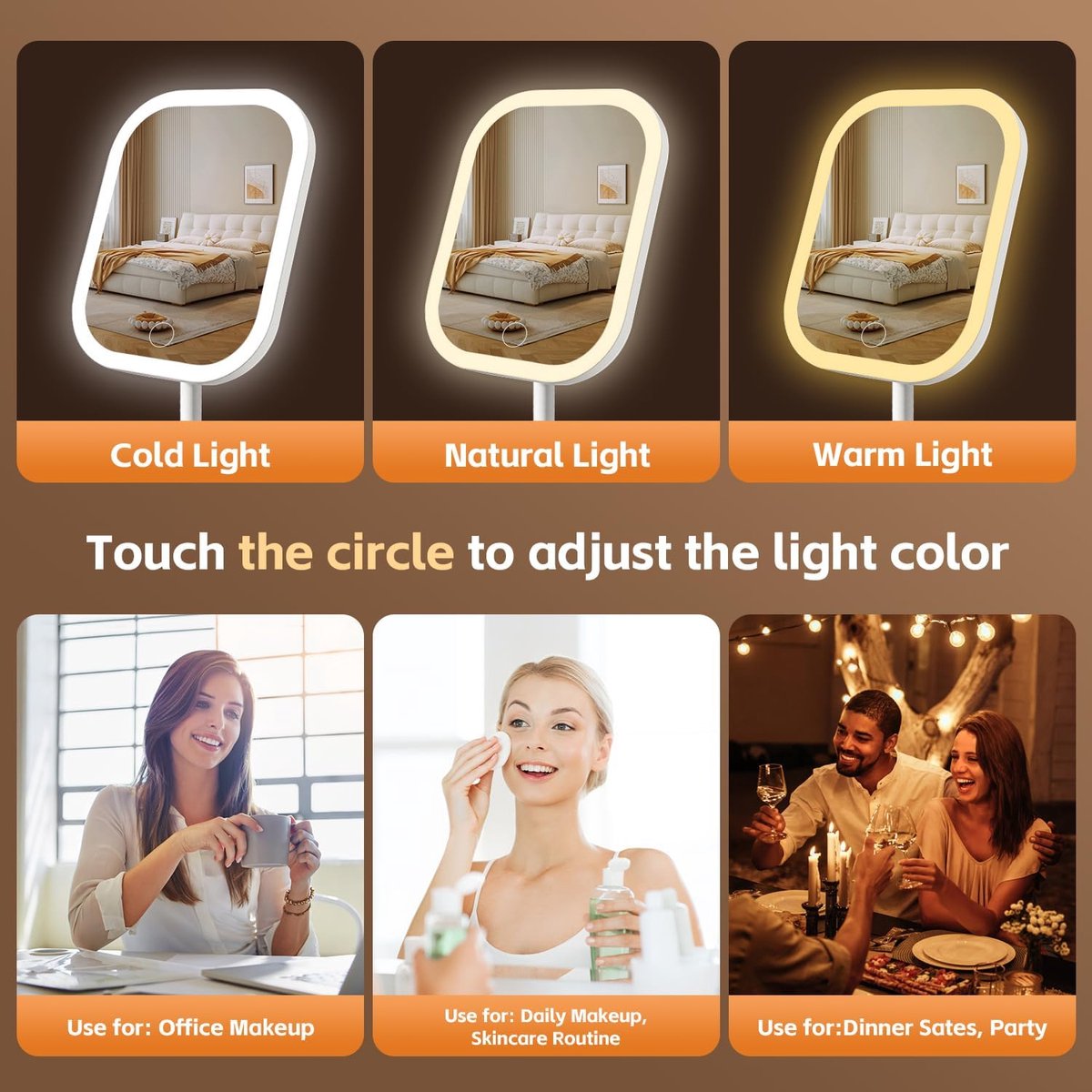 Make-up Mirror with Light - 3 Light Colors - Dimmable - Mirror with Lights - Smart Touch - USB Charging Port