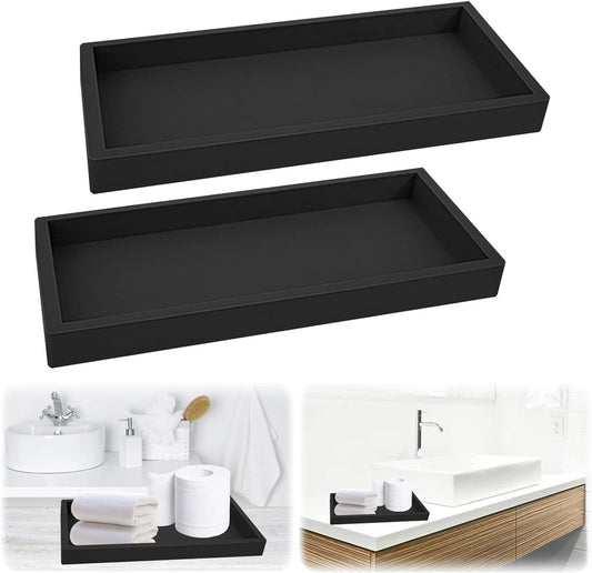 Tray - Set of 2 - Dressing table tray - Bathroom storage tray - Cosmetics storage tray - Bathroom storage box - Suitable for storing candles, soap, towels, perfume, etc. - Black - 20x10x1.8 cm
