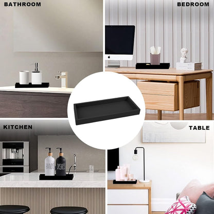 Tray - Set of 2 - Dressing table tray - Bathroom storage tray - Cosmetics storage tray - Bathroom storage box - Suitable for storing candles, soap, towels, perfume, etc. - Black - 20x10x1.8 cm